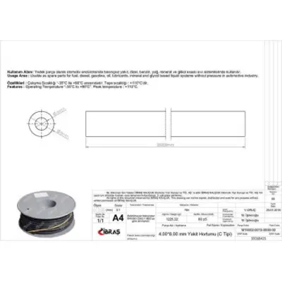 IBRAS 68425 Orgusuz Yakıt Hortumu Nbr C Tıpı Makaralı 4,0mm X 8,0mm 25 Mt 