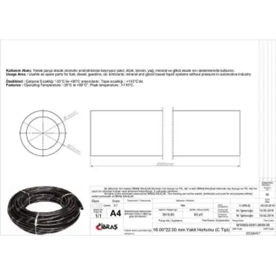 IBRAS 68497 16.0mm X 22.0mm Unıversal Yakıt Hortumu ( Makarasız )c Tıpı 25 Mt 
