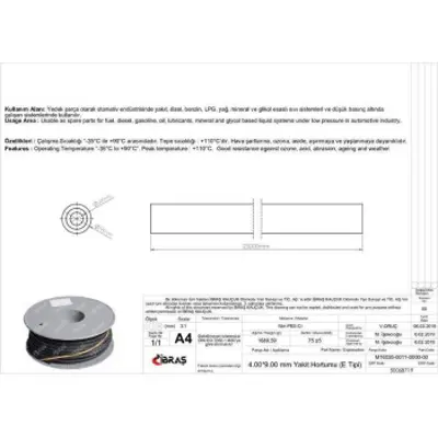 IBRAS 68719 Icten Orgulu Yakıt Hortumu 65651 4,0 Mm X 9,0 Mm Nbr - Cr E Tıpı Makaralı (25m) 25 Mt 