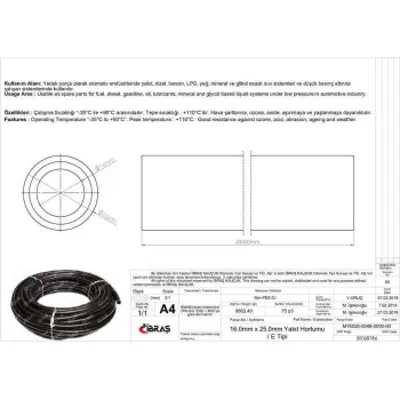 IBRAS 68786 16.0mm X 25.0mm Unıversal Yakıt Hortumu ( Makarasız )e Tıpı 25 Mt 