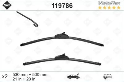VALEO 119786 Swf Vısıoflex Flat Blade (X2) / (530+500 Mm) Vw Passat 5 (10 / 96>05 / 02); Audı A4 (06 / 94>01 / 01 1272023 12778383 151263151265 1698200145 1698200245 191955427B 1J0998002 1J0998002A 1J0998003 1J1955425A