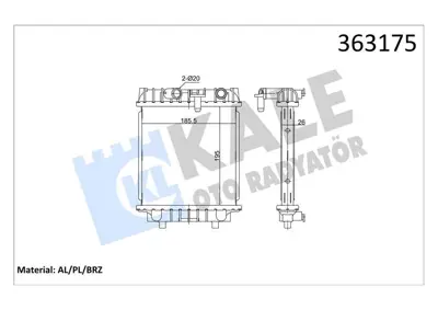 KALE 363175 Motor Su Ek Radyatoru Sol A1 A3 Golf Vıı Jetta Passat Leon Superb 13>> [brazıng] [215x188x26] 