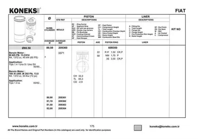 KONEKS 209362 Pıston+segman 80,5mm (0,6mmfarklı) Tıpo - Uno 70 - Palıo - 1.4 Ie (M605pb 13 C014) 