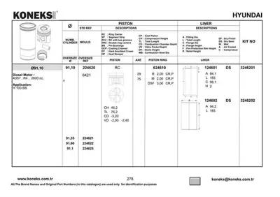 KONEKS 224620 Motor Pıston Segman Std H100 Kamyonet 1997-> 2600 Motor 91,10 Mm 