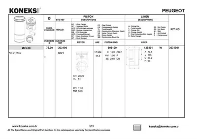 KONEKS 603100 Motor Segmanı P206 P307 P207 P1007 C2 C3 C3 Iı C4 Et3j4 (1,6 16v) 75,00mm (Std) Olcu: (1,2×1,5×2,5) 640S8