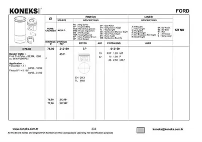 KONEKS 612160 Motor Segmanı 76mm Fıesta 1.4 Puma 1.4 Mazda 2 1,4ı 16v Mazda 3 1,4ı 16v Fxda-Fxdb-Fxdc-Fxja-Fxjb 4  