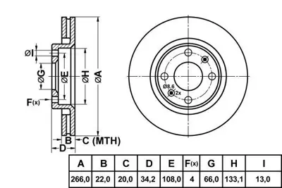 MGA 50800 Fren Dıskı On 266 Mm ( Peugeot : 206 - 207 - Partner Ym ) - Cıtroen : C4 1.4 1.6 2.0 C2 - C3 1.4 1.6 1606308780 1606401480 1610489680 1610740680 1610740780 1611140680 1611293980 1611334680 1612293980 1613191380