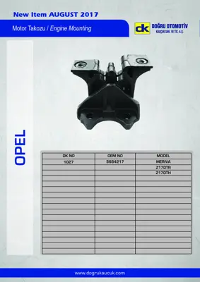 DK 1027 Motor Takozu Hidrolik Meriva Z17dt Z17dtr 93183223 9227881 9227880 684184 684183 5684646 5684217 24467436 13248181