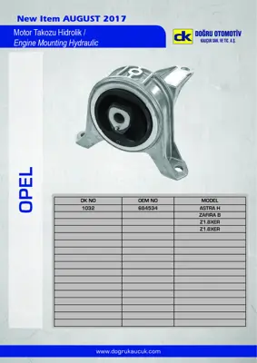 DK 1032 Motor Takozu On Sağ Astra H Zafıra B Z18xer 13257619 684534 13125637 5684178