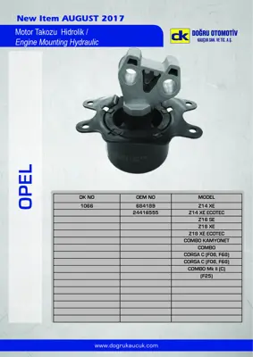 DK 1066 Motor Kulak Takozu On Sol Corsa C Combo C Z14xe 684189 24416554 24416555 684188 93302282 684194 90189477 684234 6184189
