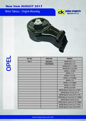 DK 1077 Motor Kulak Takozu Arka Astra J Zafıra C 1,4 - 1,6 - 1,3cdtı - 1,7cdtı - 2,0cdtı Cruze 09> 13248630 13365233 684224 13248607 684333 13360631 46832409 51740304 51775495 9156932