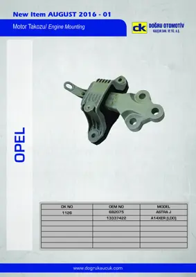 DK 1126 Motor Kulak Takozu Sol Astra J A14xel A14xer B14xer 13248548 682073