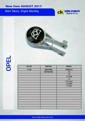 DK 1133 Motor Takozu Arka Corsa D Corsa E Adam Mito Grande Punto 1,2 1,4 1,3cdti 1,6t 1,4tjet 1,4 Abarth 55703436 5684206
