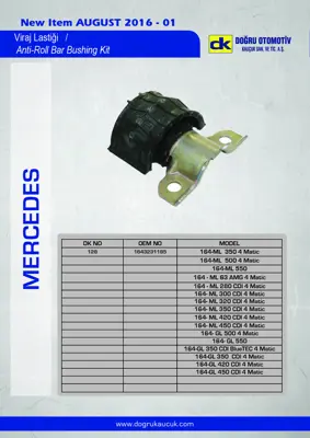 DK 128 Vıraj Demır Lastiği On Ml-Class W164 05>11 1643231185 A1643231185 1643231185S1