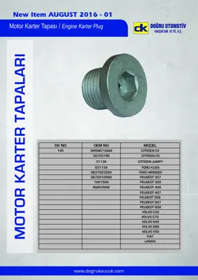 DK 145 Karter Yag Bosaltma Tapasi Mondeo Iv Kuga S Max Galaxy Focus Ii C Max 2,0tdci 07 -> P407 C5 Ii C5 Iii 2,0hdi 16v 31138