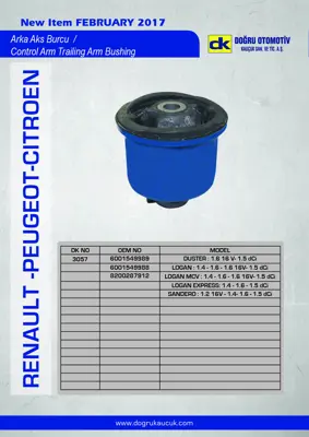 DK 3057 Torsıyon Takozu Dacıa Logan Tum Motor Tıplerı 430004469R 5504000Q0B 550452379R 550458096R 55045EE500 55316AX600 55400CY71A 5550100Q0A 555011U600 555012371R