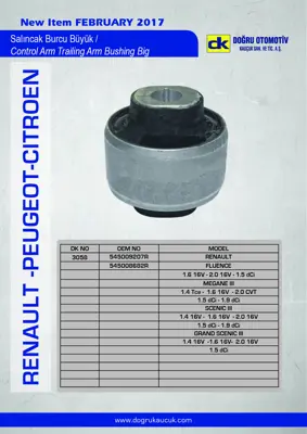 DK 3058 Salıncak Burcu Büyük Fluence Megane 3 Scenıc 5450200QAA 5450300QAA 4418224 4408958 4408959 8200002868 8200049624 545009207R 545014055R 545600005R
