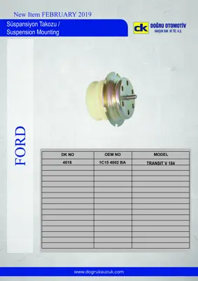 DK 4018 Suspansıyon Takozu Metal Ile Bırlıkte Transıt V184 01>06 1C154002BA 4346508