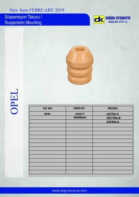 DK 4044 Suspansıyon Takozu Polıuretan Astra G D12034111 GE4T34015 9191302 344417 1H0412303B 1J0412303 357413175A 90468644 344421 5033C6