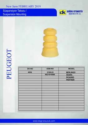 DK 4054 Süspansiyon Takozu Arka Berlingo Xsara Picasso Partner 516663 9621916980 516682 1JX593