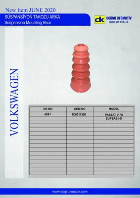 DK 4091 Süspansiyon Takozu Arka Passat V-Passat Vı Superb I-Superb Iı 3C0511359