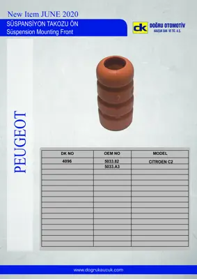 DK 4096 Süspansiyon Takozu Ön Citroen C2 503382 503382S1 503383 503383S1 525435 525435S1 525436 525436S1 503384 5033A3