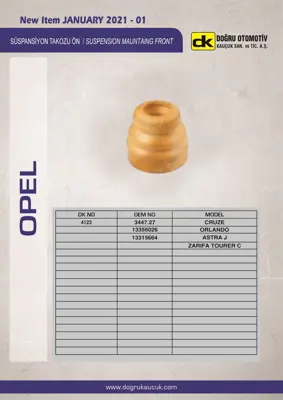 DK 4123 Süspansiyon Takozu Ön Zafıra Tourer C Cruze Orlanda Astra J 344727 312235 13356026 344492 344496 13256850 13315664 13257840 344727S1 13256850S1