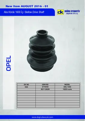 DK 532 Aks Körüğü 1600 İç Ascona Kadett 374040 374040SK 1603183 1603141 1603205 90112609 90009020 1603014 1603301 1603181