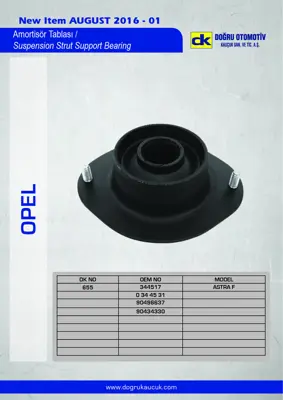 DK 0655 Amortisör Ust Takozu Astra F 9298 Astra Classıc 9902 344517 90345330