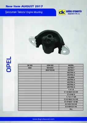 DK 0660 Motor Takozu On Vectra A Astra F 1,4 1,6 1,8 2,0ı 16v 1,6ı Cat 2,0ı 91 98 684283 90278346