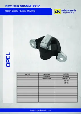 DK 0733 Motor Takozu Sağ Astra F Vectra A 1,7d 1,7td 91 98 684644 90335498