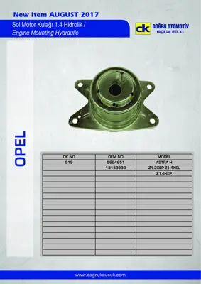 DK 0819 Motor Takozu On Sol Astra H Meriva B A14xer A14nel Z14xel Z14xep 13159993 5684651