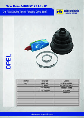 DK 0847 Aks Korugu Dis (Set) Vectra A 1988 Astra F 1603180 1603204 374050 90125491 90421747 90542853