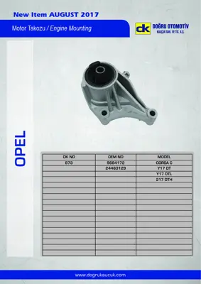 DK 0873 Motor Takozu On Corsa C Merıva A Z17dth 24463129 5684172 684238