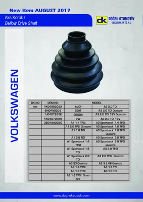 DK 0985 Aks Korugu Dıs Golf V Caddy Jetta Passat 1K0498203A 1J0407285E 1K0407285K 1K0407285A 3B0498203E 8N0498203 N90587602 1J0498203A 1J0407285A 1J0498203C