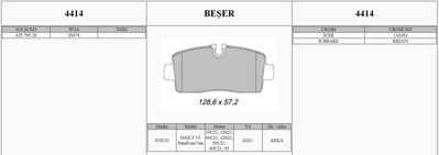 BESER 4414 Arka Fren Dısk Balatası Iveco Daıly Vı (33s-35s-35c-40c-50c-65c-70c) 2015> 