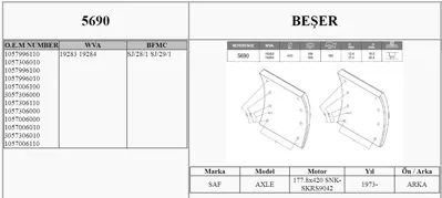 BESER 5690 BF11 Dingil Fren Balatası Pabuc Saf Dingil 