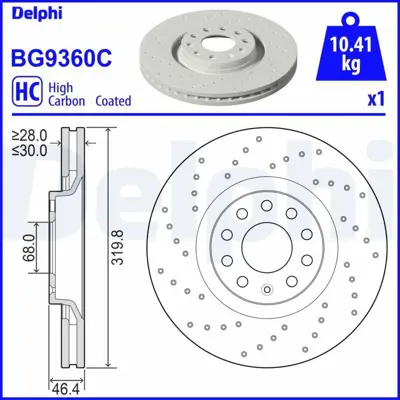 DELPHI BG9360C Fren Diski (Tekli Paket) - Boyali, Delikli 8E0615301AE