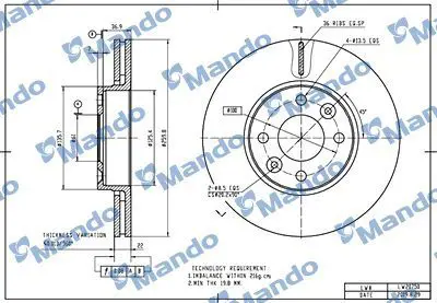 MANDO MBC035454 On Fren Aynası Havalı Mıcra K12 03>10 Note 06>12 Clıo Iıı 06>10 Modus 04> 260x4 