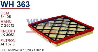 WUNDER WH363 Hava Filtresi  1,6dt A20dtj İnsignia WH363