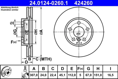 ATE 24 0124-0260 1 Fren Dıskı On Bmw F45 F46 Mını F54 F60                                     34116799351