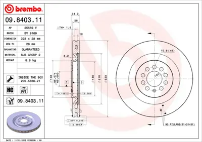 BREMBO 09840311 Fren Diski (Tek) Ön Seat Leon 02-06 1ML615301 58153147167 S2000VR 1421235 DDF1985C LVBD1620 S2000V 9840311 986479U36 230949C