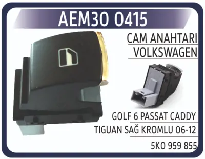 AEM 30 0415 Cam Acma Kapama Anahtarı Yolcu Tarafı Teklı (Krom Kaplama) Caddy T6 Golf Vı Passat   Cc Eos Golf Jet 5K0959855, 5K0959855XSH, 5ND959855, 5ND959855XSH