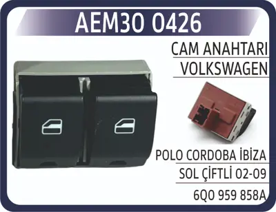 AEM 30 0426 Cam Acma Kapama Anahtarı Arka Kapı Icın Cıftlı Polo 02> Cordoba 03>09 Ibıza 02>10 6Q0959858A, 6Q0959858A9B9, 121VKB76005, SWR730240, 6Q0959858A01C, 30944537, 1196703970, BSG90860064, 462060241, IA73008