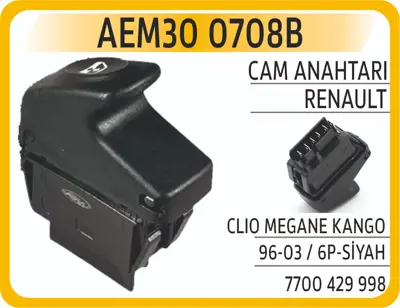 AEM 30 0708B Cam Acma Kapama Anahtarı Kangoo Megane Clıo (Pın 6) 7700838101, 8200467793, 7700838102, 7700421118, 7700421120