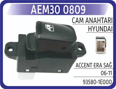 AEM 30 0809 Cam Acma Anahtarı Sağ Teklı H100 Kamyonet 2004-> 935804F000MP