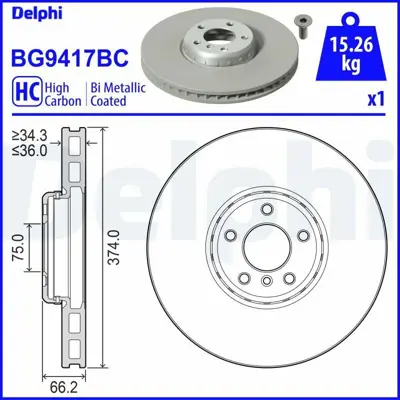 DELPHI BG9417BC Fren Dıskı On Sol Bı Metalık Alumınyum Govdelı Yuksek Karbon Bmw F01 F02 F03 F04 F07 