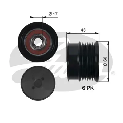 GATES OAP7156 Alternatör Kasnağı Opel Vectra C 2.8  V6 Turbo 05 -> Saab 93 2.8 09-> F00M147877 VKM03506