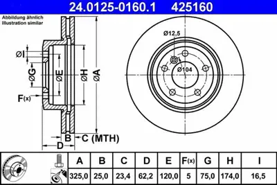 ATE 24.0125-0160.1 Fren Diski E-83 Ön Tek 34113400151