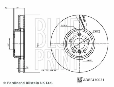 BLUE PRINT ADBP430021 Fren Dıskı On Sağ Bmw G20 G30 G11 G01 G02 G05 G14 G15 G32 34116860912, 43512WAA02